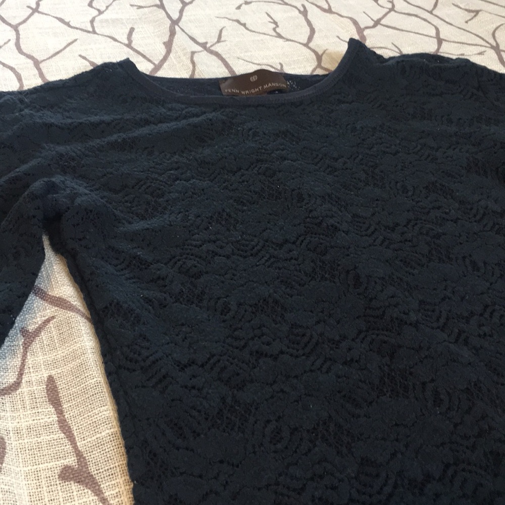 GUC Navy Blue Long Sleeve Lace Top